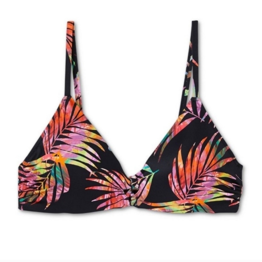 🌻2/$25🌻 Shade‎ &  Shore Black Tropical Print Lightly Lined Bikini Top 36B